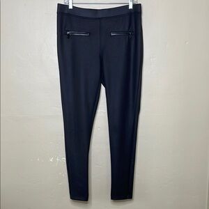 EXPRESS Leggings Pants Pull On Flat Front Exposed Zipper Pockets Lightly Coated